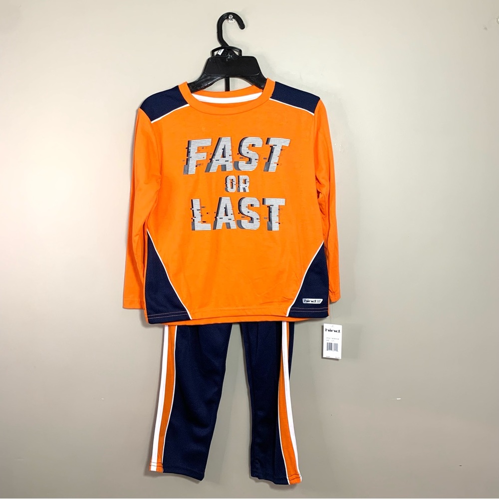 Hind Boys NWT 2-Pc Active Sports Outfit Set Orange Navy Long Sleeve Top Pants